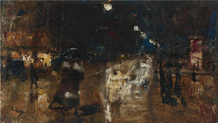 小乌里（Lesser Ury,德国画家）高清作品-《雨街》