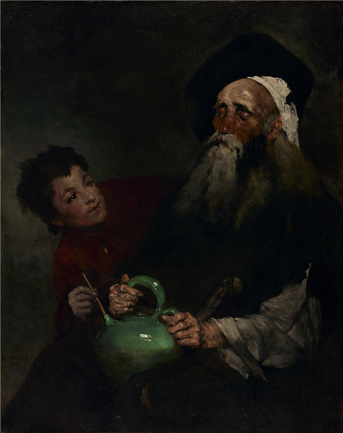 奥古斯丁·泰奥杜勒·里博特（Augustin Théodule Ribot，法国画家 ）作品-《Lazarillo de Tormes 和他的盲人大师（1880 年之前）》