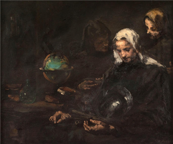 奥古斯丁·泰奥杜勒·里博特（Augustin Théodule Ribot，法国画家 ）作品-《在古董店 (1891)》