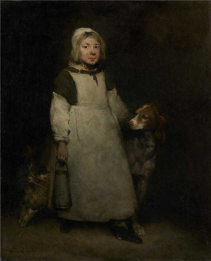 奥古斯丁·泰奥杜勒·里博特（Augustin Théodule Ribot，法国画家 ）作品-《小挤奶女工（约 1865 年）》