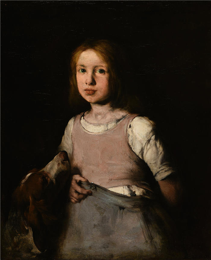 奥古斯丁·泰奥杜勒·里博特（Augustin Théodule Ribot，法国画家 ）作品-《La Jeune fille au chien (1865)》