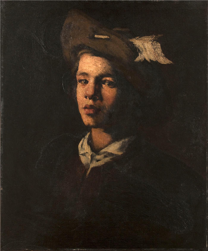 奥古斯丁·泰奥杜勒·里博特(Augustin Théodule Ribot,法国画家 )作品-《Jeune homme au chapeau (1870)》