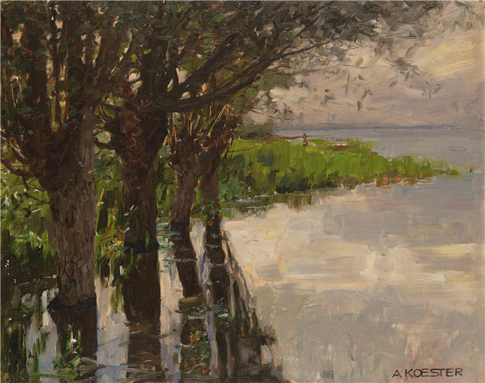 亚历山大·科斯特（Alexander Koester，德国画家）高清作品-《莱歇瑙 (Reichenau, Weiden am See), Sonne (1909-1914)》