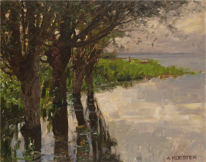 亚历山大·科斯特(Alexander Koester,德国画家)高清作品-《莱歇瑙 (Reichenau, Weiden am See), Sonne (1909-1914)》