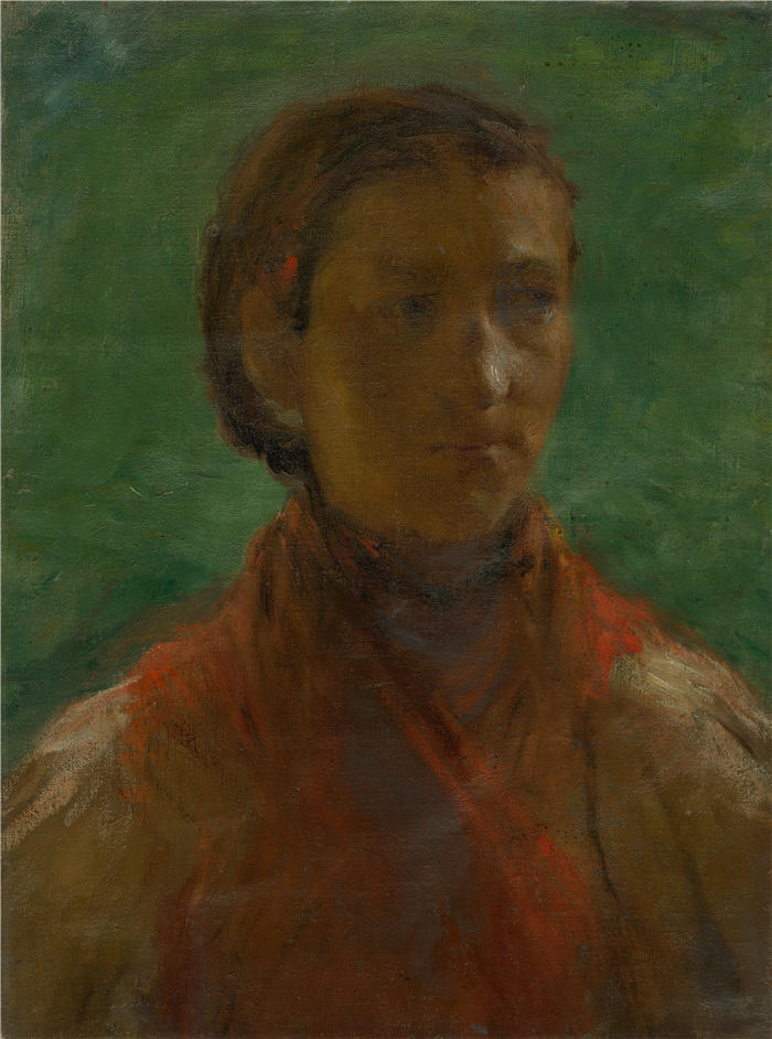 埃莱米尔·哈拉斯-赫拉迪尔（Elemír Halász-Hradil，捷克画家）高清作品-《穿红裙子的女孩（1905）》