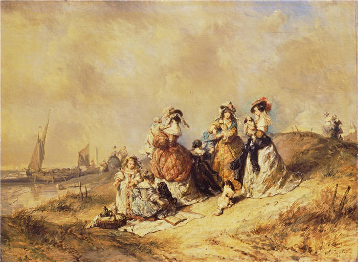 尤金·伊莎贝（Eugène Isabey,法国画家）高清作品-《海滨长廊 (1846)》