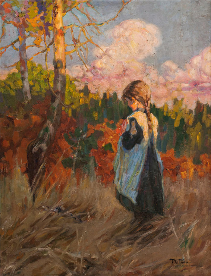 阿尔贝托·普拉·卢比奥（Alberto Plá Rubio，西班牙，1867–1937）作品-田野里的女孩