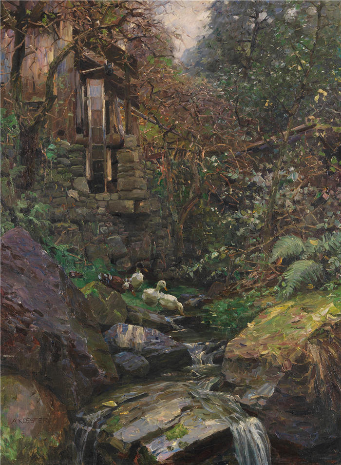 亚历山大·科斯特（Alexander Koester，德国画家）高清作品-《Im Mühlengrund（约 1900 年）》