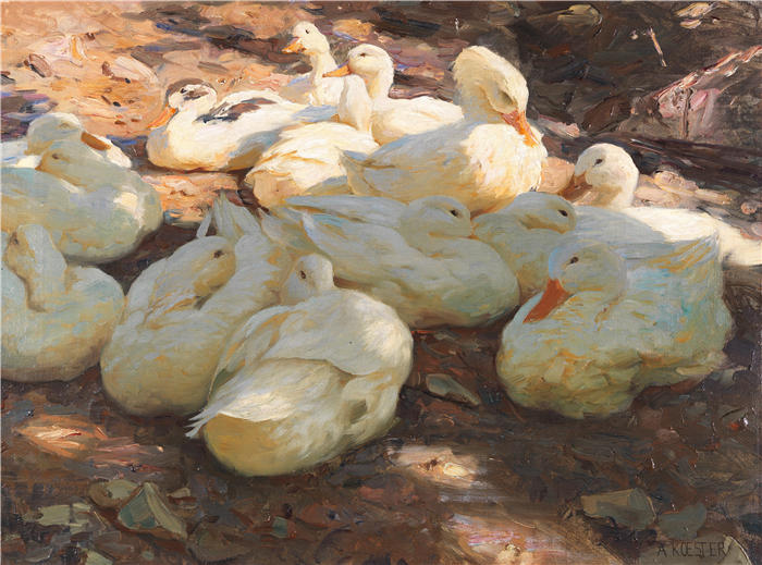 亚历山大·科斯特（Alexander Koester，德国画家）高清作品-《躺着的鸭子——光和影（约1915-1932年）》