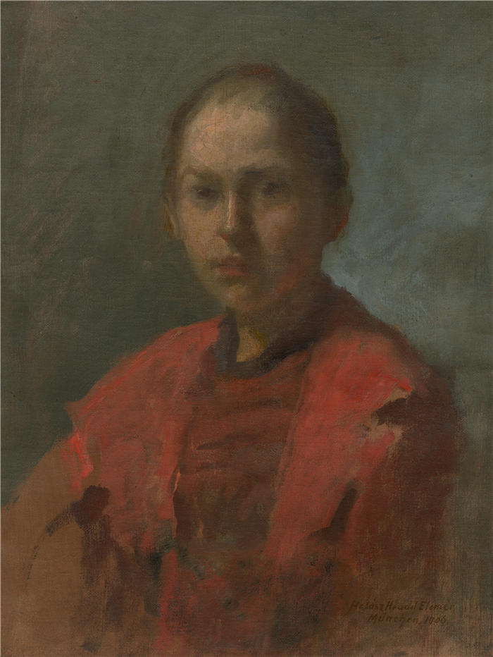 埃莱米尔·哈拉斯-赫拉迪尔（Elemír Halász-Hradil，捷克画家）高清作品-《穿红裙子的女孩（1906）》