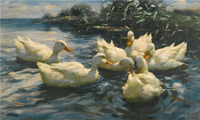 亚历山大·科斯特（Alexander Koester，德国画家）高清作品-《六只鸭子》