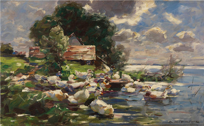亚历山大·科斯特（Alexander Koester，德国画家）高清作品-《Enten am See (1926)》