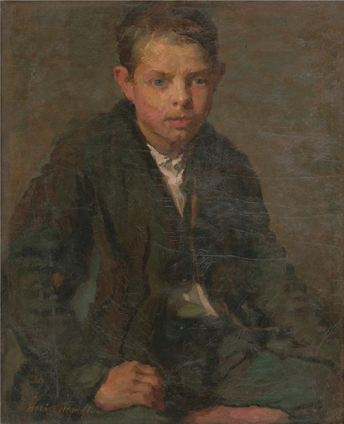 埃莱米尔·哈拉斯-赫拉迪尔（Elemír Halász-Hradil，捷克画家）高清作品-《劳工男孩的肖像（1907 年）》
