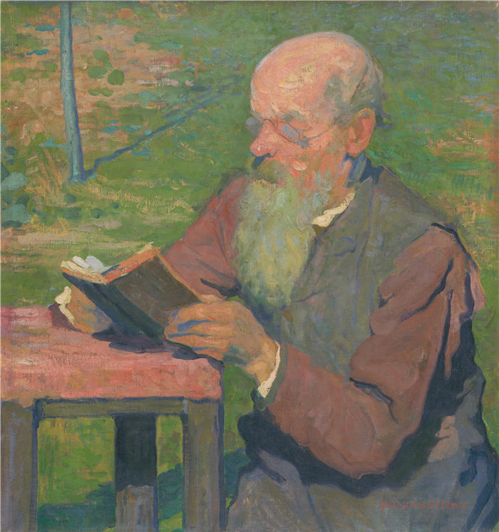 埃莱米尔·哈拉斯-赫拉迪尔（Elemír Halász-Hradil，捷克画家）高清作品-《读书的老人 (1906)》