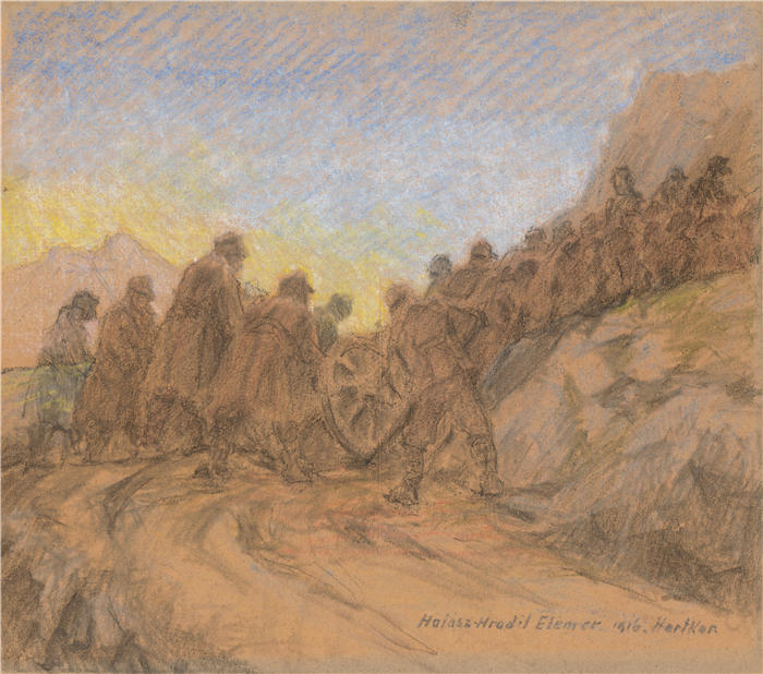埃莱米尔·哈拉斯-赫拉迪尔（Elemír Halász-Hradil，捷克画家）高清作品-《哈特卡拉战场 (1916)》