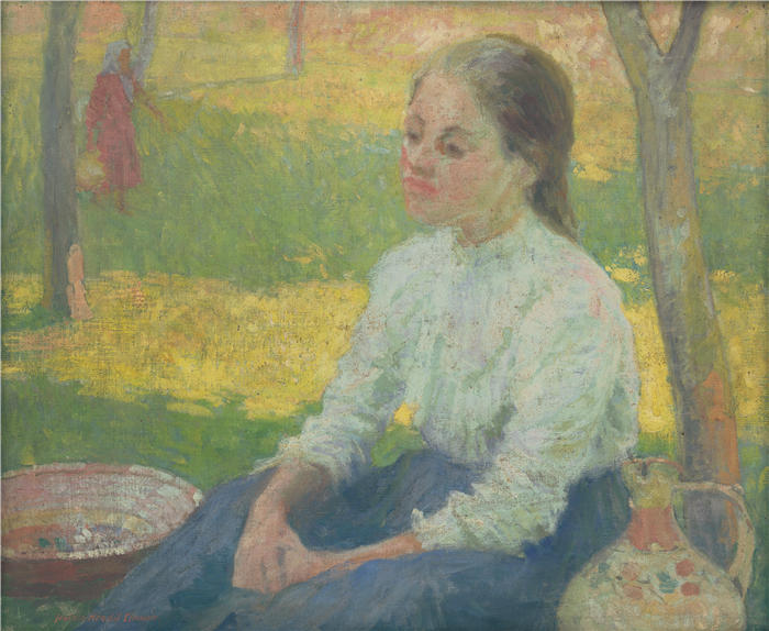 埃莱米尔·哈拉斯-赫拉迪尔（Elemír Halász-Hradil，捷克画家）高清作品-《花园里的农家女（1910）》