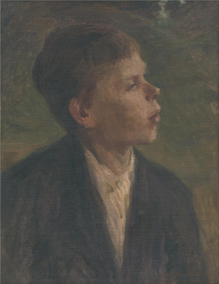 埃莱米尔·哈拉斯-赫拉迪尔(Elemír Halász-Hradil,捷克画家)高清作品-《农民男孩 (1902)》