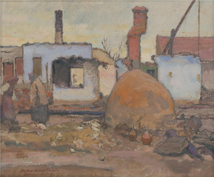 埃莱米尔·哈拉斯-赫拉迪尔(Elemír Halász-Hradil,捷克画家)高清作品-《前线通过后 (1916)》