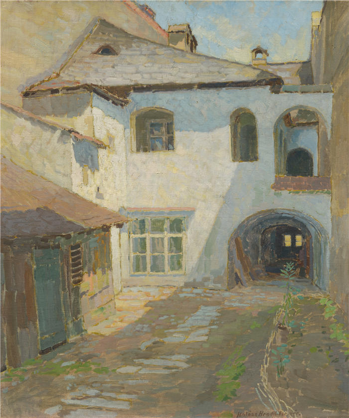 埃莱米尔·哈拉斯-赫拉迪尔(Elemír Halász-Hradil,捷克画家)高清作品-《院子里(1925-1930)》