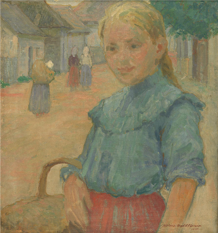 埃莱米尔·哈拉斯-赫拉迪尔(Elemír Halász-Hradil,捷克画家)高清作品-《提着篮子的小女孩(1920)》