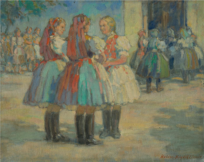 埃莱米尔·哈拉斯-赫拉迪尔（Elemír Halász-Hradil，捷克画家）高清作品-《身着传统服装的女孩（1940-1945）》