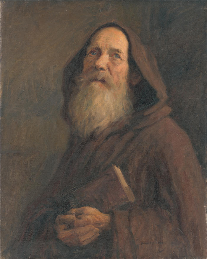 埃莱米尔·哈拉斯-赫拉迪尔（Elemír Halász-Hradil，捷克画家）高清作品-《僧侣的研究（1899）》