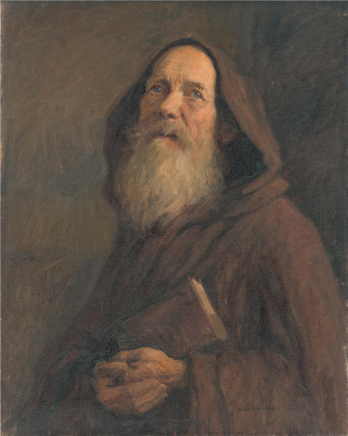 埃莱米尔·哈拉斯-赫拉迪尔(Elemír Halász-Hradil,捷克画家)高清作品-《僧侣的研究(1899)》