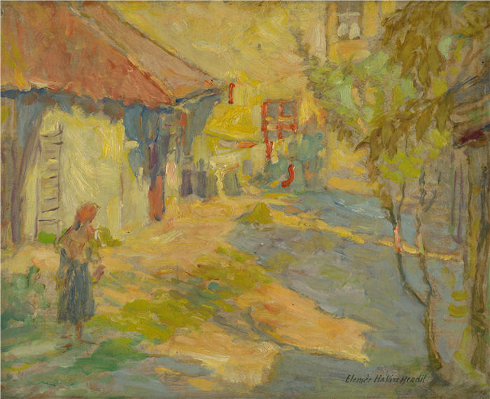 埃莱米尔·哈拉斯-赫拉迪尔(Elemír Halász-Hradil,捷克画家)高清作品-《在院子里 (1940–1945)》