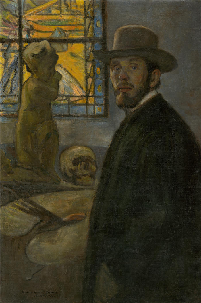 埃莱米尔·哈拉斯-赫拉迪尔(Elemír Halász-Hradil,捷克画家)高清作品-《自画像(1919)》