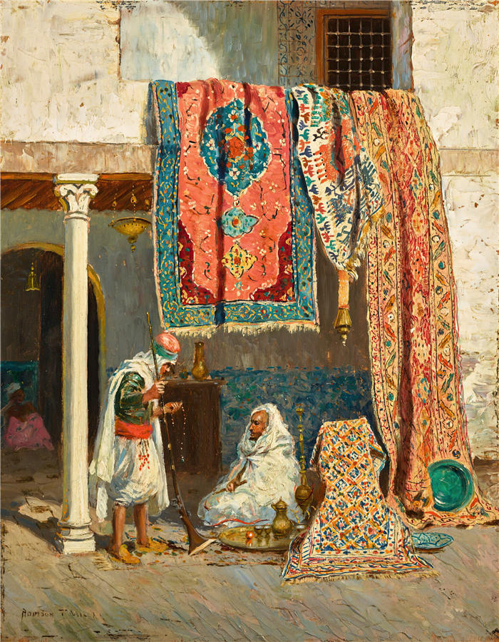 艾迪生·托马斯·米勒（Addison Thomas Millar ，美国，1860 - 1913 年）作品-地毯卖家