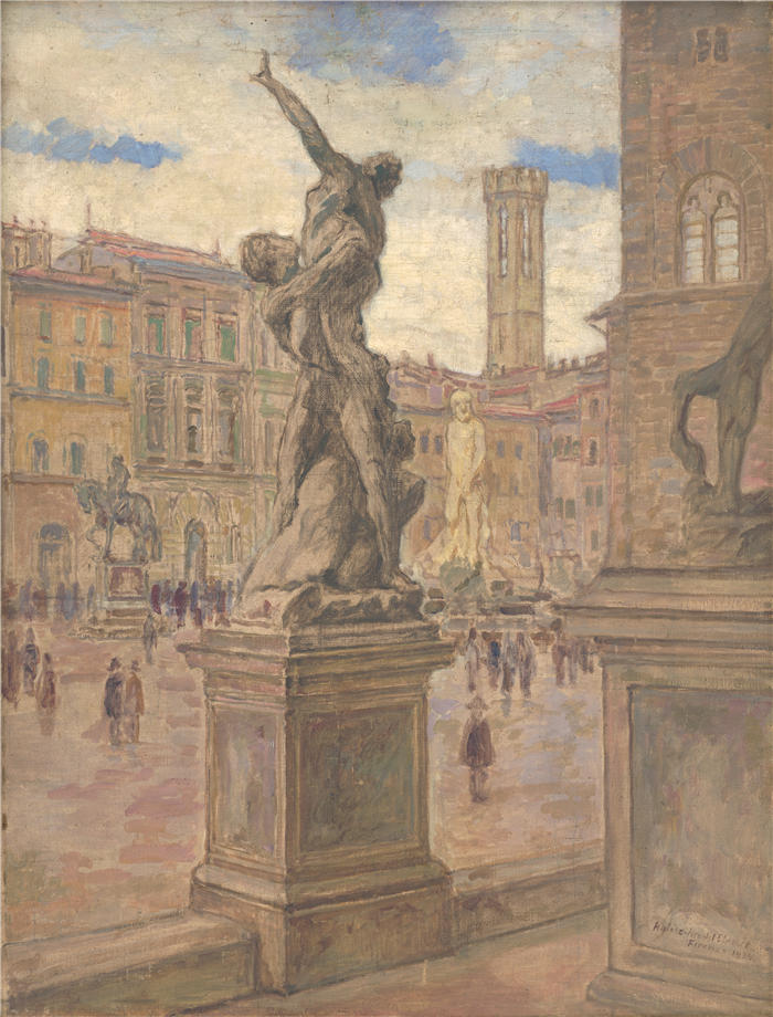 埃莱米尔·哈拉斯-赫拉迪尔(Elemír Halász-Hradil,捷克画家)高清作品-《意大利广场——佛罗伦萨(1934)》