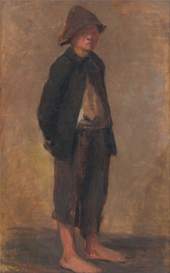 埃莱米尔·哈拉斯-赫拉迪尔(Elemír Halász-Hradil,捷克画家)高清作品-《站立男孩的研究(1900)》