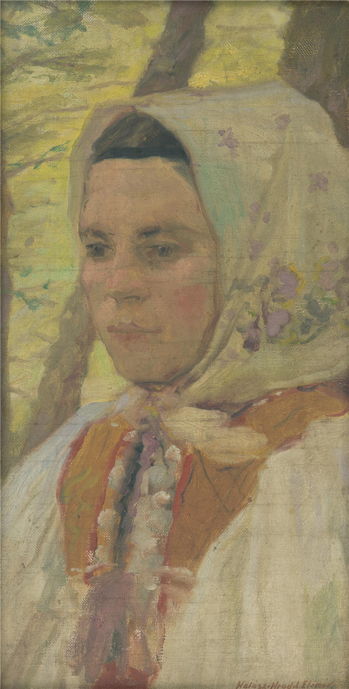 埃莱米尔·哈拉斯-赫拉迪尔（Elemír Halász-Hradil，捷克画家）高清作品-《一个坐着的女孩的头（1905）》