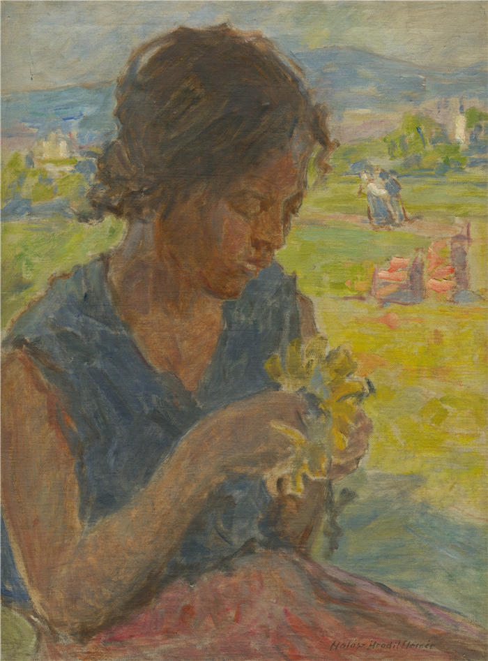 埃莱米尔·哈拉斯-赫拉迪尔（Elemír Halász-Hradil，捷克画家）高清作品-《向日葵的女孩 (1934)》