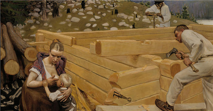 阿克塞利·加伦-卡莱拉（Akseli Gallen-Kallela，芬兰画家）高清作品-《建筑 (1903)》