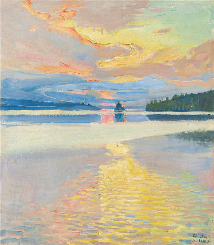 阿克塞利·加伦-卡莱拉（Akseli Gallen-Kallela，芬兰画家）高清作品-《Ruovesi 湖的日落》