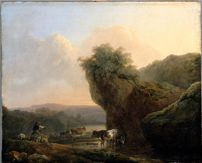 菲利普·雅克·路德堡（Philippe Jacques de Loutherbourg,法国画家）作品-《景观与牛》