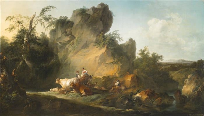 菲利普·雅克·路德堡（Philippe Jacques de Loutherbourg,法国画家）作品-《景观与人物和动物》