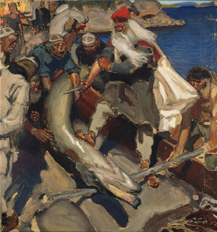 阿克塞利·加伦-卡莱拉（Akseli Gallen-Kallela，芬兰画家）高清作品-《巨型派克 (1904)》