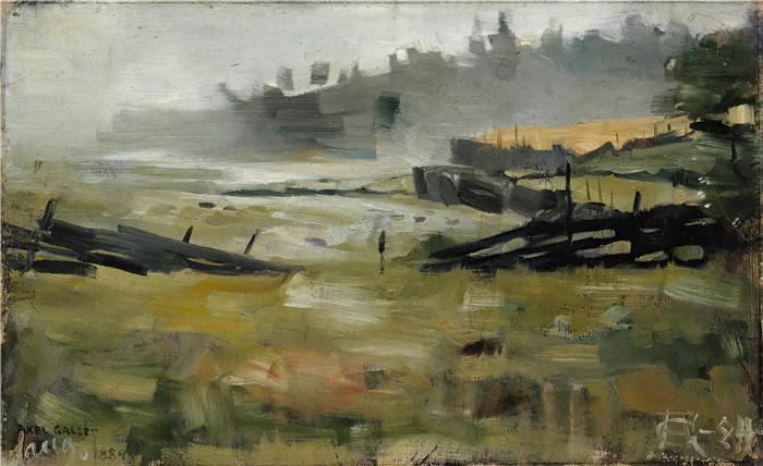 阿克塞利·加伦-卡莱拉（Akseli Gallen-Kallela，芬兰画家）高清作品-《朦胧的风景 (1884)》