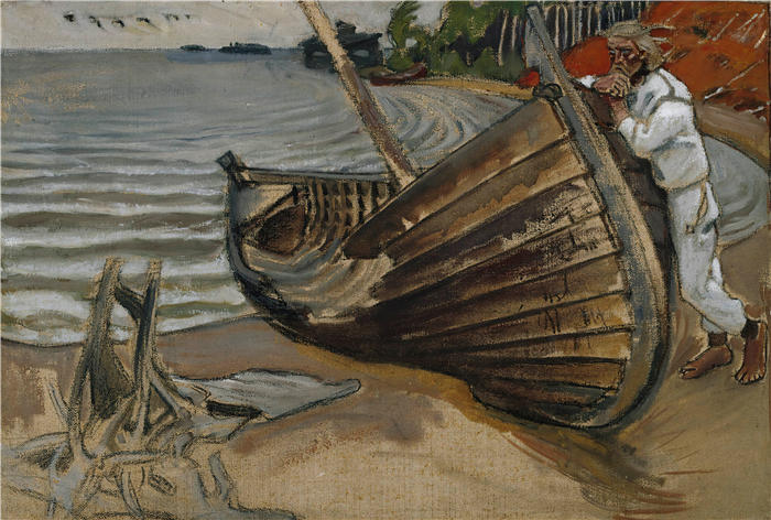 阿克塞利·加伦-卡莱拉（Akseli Gallen-Kallela，芬兰画家）高清作品-《悲怆之舟 (1906)》
