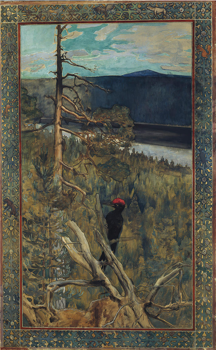 阿克塞利·加伦-卡莱拉(Akseli Gallen-Kallela,芬兰画家)高清作品-《大黑啄木鸟 (1893)》