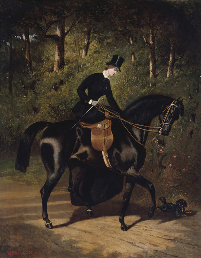 阿尔弗雷德·德德勒（Alfred De Dreux，法国）作品-基普勒骑着他的黑马（1850年）