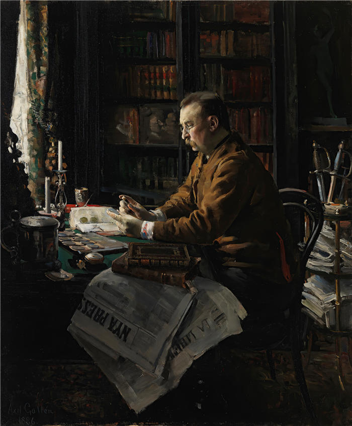 阿克塞利·加伦-卡莱拉（Akseli Gallen-Kallela，芬兰画家）高清作品-《Herman Frithiof Antell 医生的肖像（1886 年）》