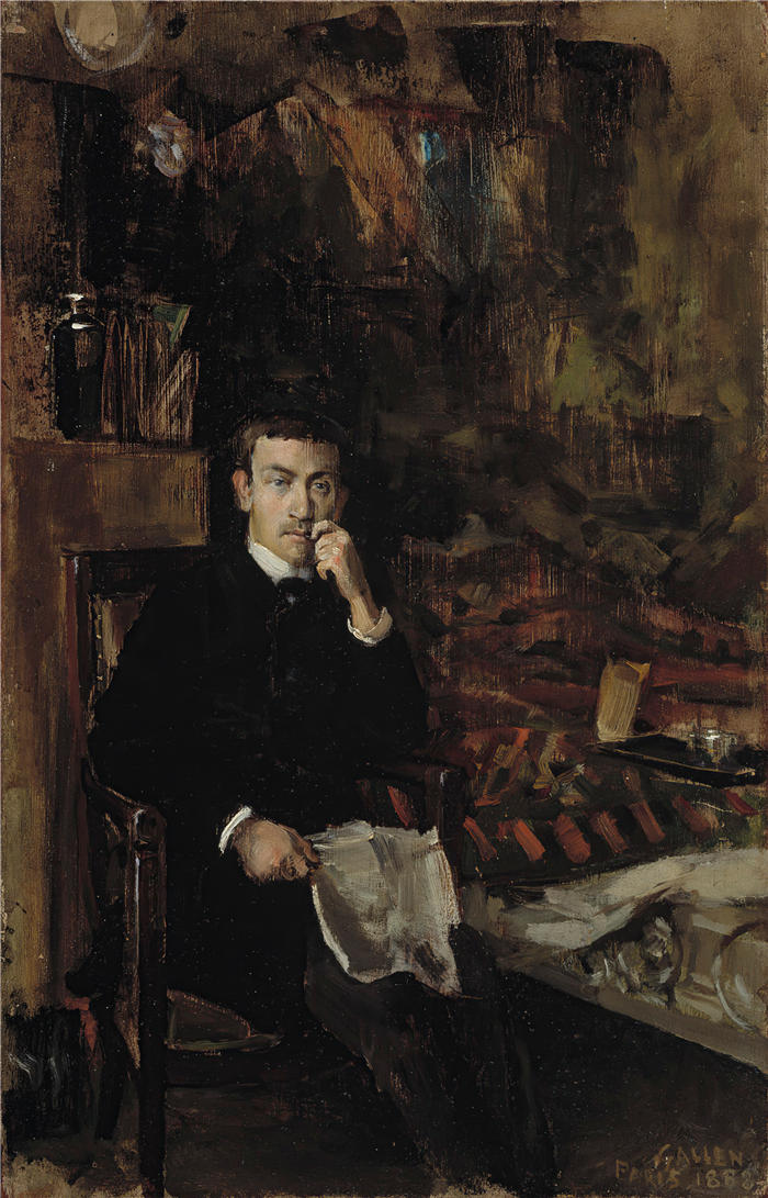 阿克塞利·加伦-卡莱拉（Akseli Gallen-Kallela，芬兰画家）高清作品-《挪威艺术家 CA Dørnberger 的肖像（1888 年）》