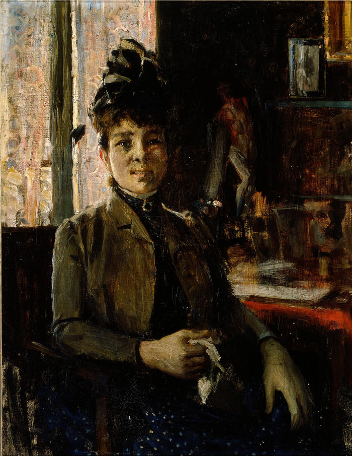 阿克塞利·加伦-卡莱拉（Akseli Gallen-Kallela，芬兰画家）高清作品-《伯爵夫人贝尔特·德·瓦隆布鲁斯 (1888)》