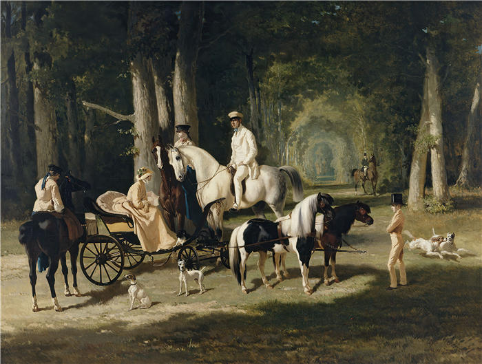 阿尔弗雷德·德德勒（Alfred De Dreux，法国）作品-莫塞尔曼夫妇和他们的两个女儿（1848年）