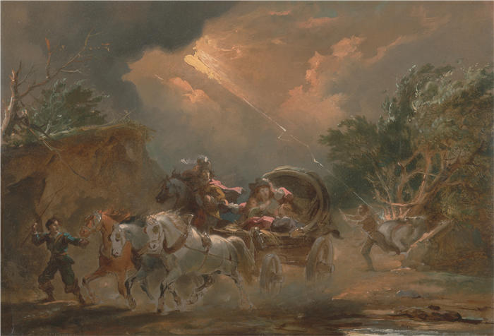 菲利普·雅克·路德堡（Philippe Jacques de Loutherbourg,法国画家）作品-《雷雨中的教练（1795）》
