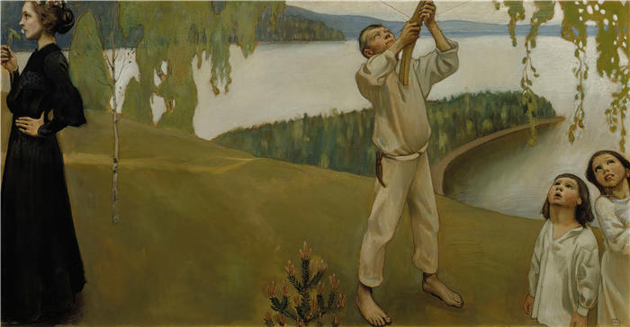 阿克塞利·加伦-卡莱拉(Akseli Gallen-Kallela,芬兰画家)高清作品-《春天,朱塞利乌斯陵墓壁画研究(1903 年)》