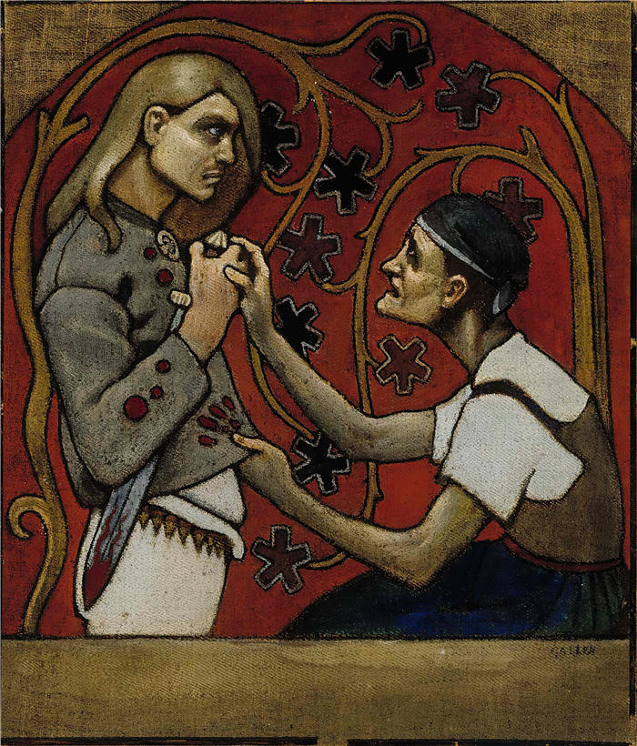 阿克塞利·加伦-卡莱拉（Akseli Gallen-Kallela，芬兰画家）高清作品-《兄弟相残 (1897)》